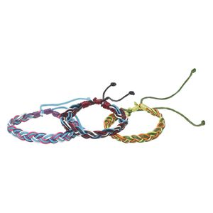 Bracelet, cotton, multicolored, 10mm wide, braided, adjustable from 7-9 inches with macram&eacute; knot closure. Sold per pkg of 3.