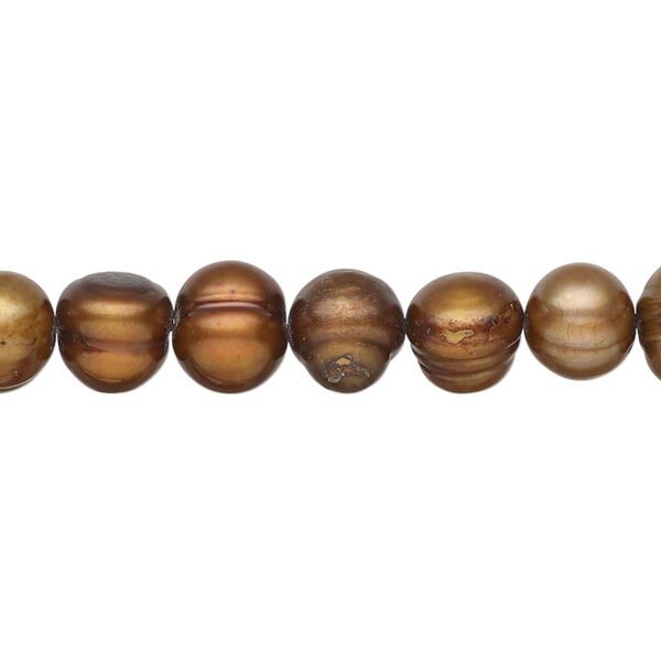 Freshwater pearl 1pkg1, semi-round, 15 inch antique gold 7-9mm cultured image number 0