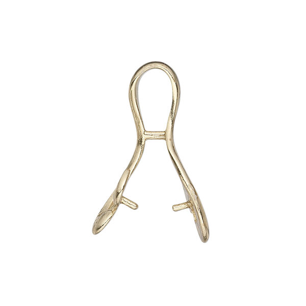 Bail, JBB Findings, ice-pick, brass, 26x7mm double curve, 8.5mm grip length. Sold individually. image number 1