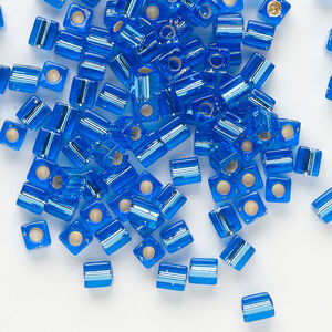 Seed bead, Miyuki, glass, pkg/250g, 3.5-3.7mm square, transparent silver-lined sapphire (SB-19).