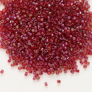 Seed bead, Delica&reg;, glass, pkg/50g, #11 round, translucent red-lined luster red (DB-0295).