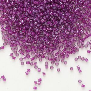 Seed bead, Delica&reg;, glass, pkg/50g, #11 round, translucent fuchsia-lined luster crystal clear (DB-0281).