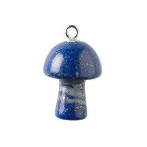 Drop 1pkg1, imitation rhodium-plated brass and lapis lazuli (natural), 20x15mm hand-carved 3D mushroom
