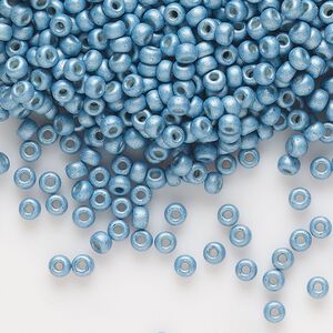 Seed bead, Miyuki, glass, pkg/50g, #8 rocaille, opaque matte galvanized dark aqua, (RR-2094).