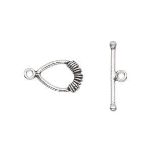 Clasp toggle 1pkg1 sterling silver, 13x10mm coiled teardrop, 1-strand