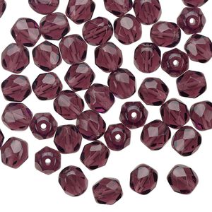 Bead 1pkg1 Czech fire-polished glass, 6mm faceted round, 1 mass translucent amethyst purple