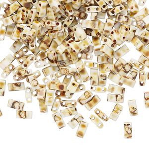 Seed bead, TILA&reg;, glass, pkg/10g, 5x2.3mm half tila rectangle, opaque Picasso antique white, (HTL-4512).