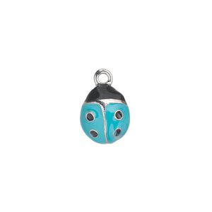 Charm, antiqued pewter (tin-based alloy) with enamel, blue, 12x10mm single-sided ladybug. Sold individually.