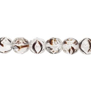 Bead, Czech fire-polished glass, clear / black / brown, 8mm faceted round. Sold per 15-1/2" to 16" strand.