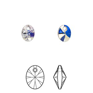 Drop 2pk crystal AB, Crystal Passions&reg; 8x6.5mm pendant mini oval 6028