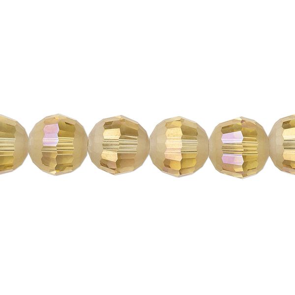 Bead 1pk 96 facets translucent golden champagne AB half-matte, Celestial Crystal&reg; 10mm round 8 inch image number 0