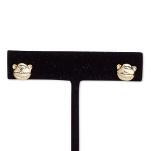 Earring, rose gold-finished brass, 10x8mm monkey head with post. Sold per pair.