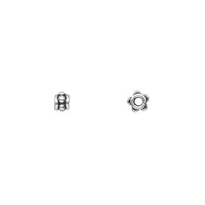 Bead 1pkg24 sterling silver, 4x3mm beaded rondelle, antiqued