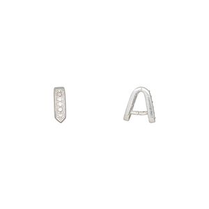 Bail, ice-pick, rhodium-plated sterling silver and cubic zirconia, clear, 7x2mm, 3.5mm grip length. Sold per pkg of 2.