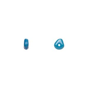 Bead, Czech pressed glass, opaque blue, 6x3mm flat triangle. Sold per 16-inch strand, approximately 150 beads.
