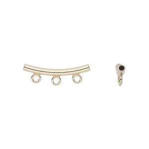 Bead, 14Kt gold-filled, 20x2mm curved tube with 3 loops. Sold individually.