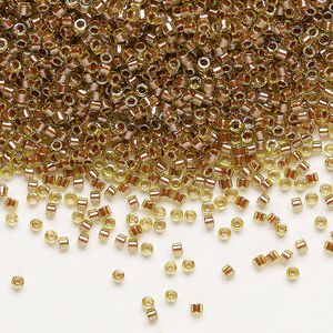 Seed bead, Delica&reg;, glass, pkg/7.5g, #11 round, opaque copper pearl-lined chartreuse (DB-1703).