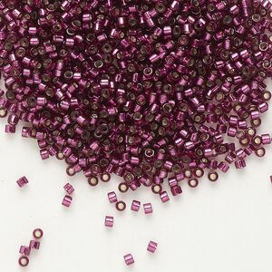 Seed bead, Delica&reg;, glass, pkg/7.5g, #11 round, transparent outside dyed silver-lined raspberry (DB-1342).