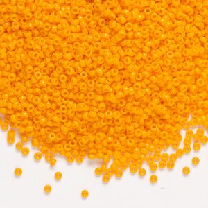Seed bead, Miyuki, glass, pkg/250g, #15 rocaille, opaque mandarin (RR-405).