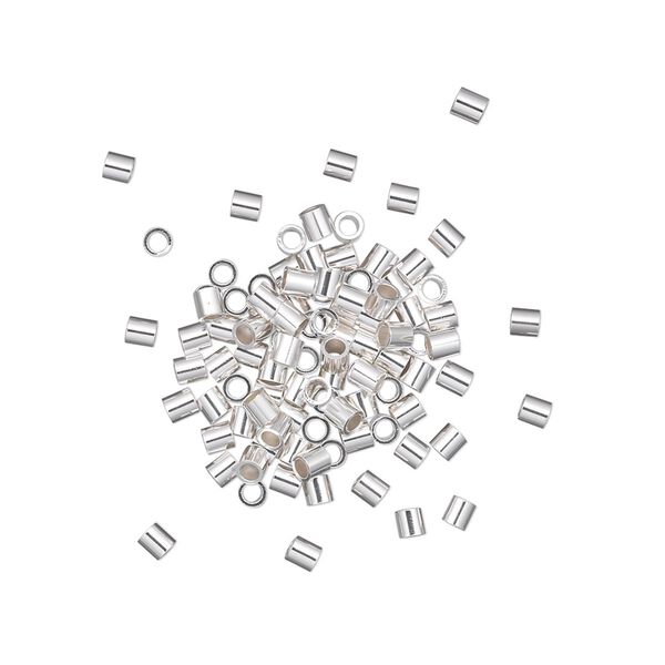Crimp 1pkg100 sterling silver, 2mm seamless tube / 1.3-1.4mm inside diameter image number 0