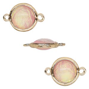 Link, Opalized Ice&trade;, "opal" (resin) and gold-finished brass, light pink, 14mm double-sided round. Sold per pkg of 4.