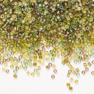 Seed bead mix, Miyuki Delica&reg;, glass, pkg/250g, #11 round, translucent inside dyed color luster beige/chartreuse mix.