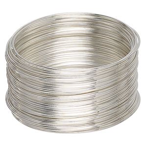 Memory wire, silver-plated stainless steel, 1-3/4 inch bracelet, 0.65-0.75mm thick. Sold per 1-ounce pkg, approximately 60 loops.