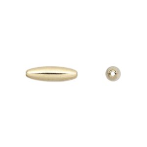 Bead, gold-plated brass, 15x4.5mm smooth oval. Sold per pkg of 10.
