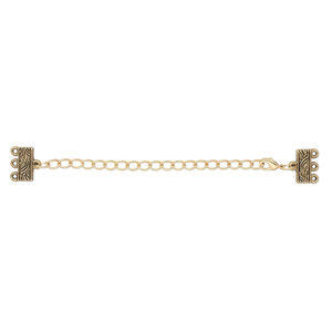 Clasp lobster claw 1pkg6 "pewter", 32x13mm / 13x6mm 3 loop rectangle end bar, gold-finished / antiqued