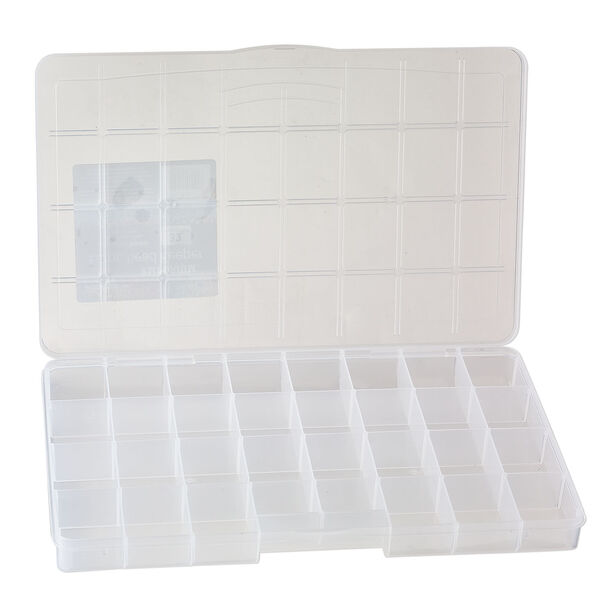 Organizer box, The Beadery&reg;, 1pkg1, plastic, clear, 13-1/4 x 8-1/2 x 1-1/3 inches with 32 fixed compartments (2176). image number 2