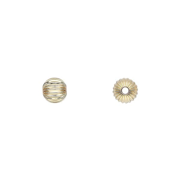 Bead 1pkg10 14Kt gold-filled, 6mm corrugated round image number 0