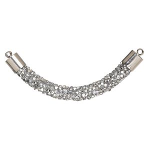 Focal, glass / resin / imitation rhodium-finished brass, silver, 60-64mm curved tube. Sold per pkg of 4.