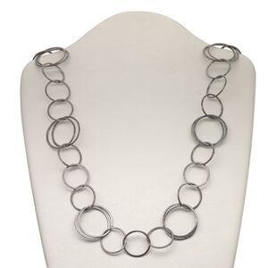 Chain 1pkg1 gunmetal-plated link, 24mm round / 31mm double round / hook clasp, brushed copper 36 inch