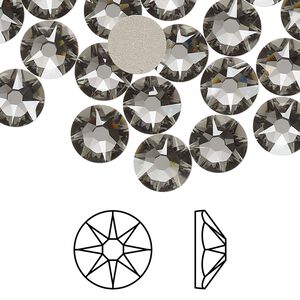 Flat back 12pk black diamond foil back, Crystal Passions&reg; 8.412-8.672mm rose round SS40 2088