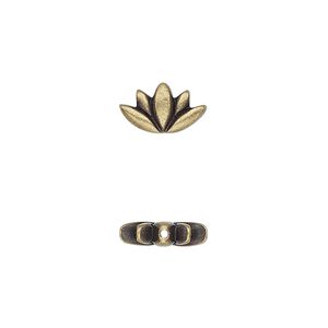 Bead, TierraCast&reg;, "Make a Statement" collection, antique brass-plated pewter (tin-based alloy), 12x7mm lotus with renewal theme. Sold per pkg of 20.