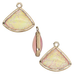 Drop, Opalized Ice&trade;, "opal" (resin) and gold-finished brass, light pink, 19x15mm double-sided fan. Sold per pkg of 4.