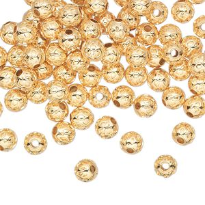 Bead 1pkg100 gold-plated, 5mm weave round, brass
