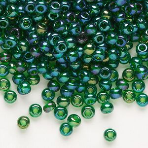Seed bead, Preciosa Ornela Czech glass, pkg/500g, #6 rocaille, translucent rainbow medium green, (51060).