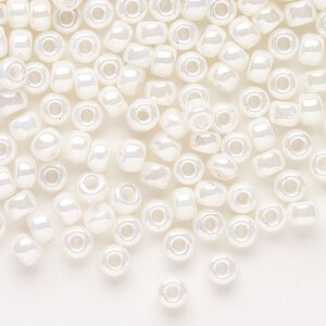 Seed bead, Miyuki, glass, pkg/250g, #6 rocaille, opaque luster antique ivory pearl, (RR-592).