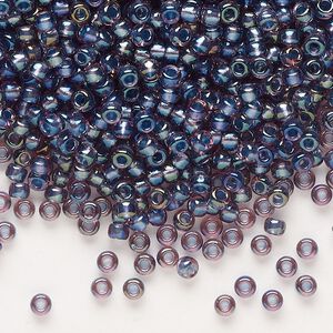 Seed bead, Miyuki, glass, pkg/50g, #8 rocaille, translucent tidal-lined luster crystal clear (RR-3747).