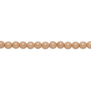 Bead, Czech dipped d&eacute;cor glass druk, opaque beige, 4mm round. Sold per 15-1/2" to 16" strand.