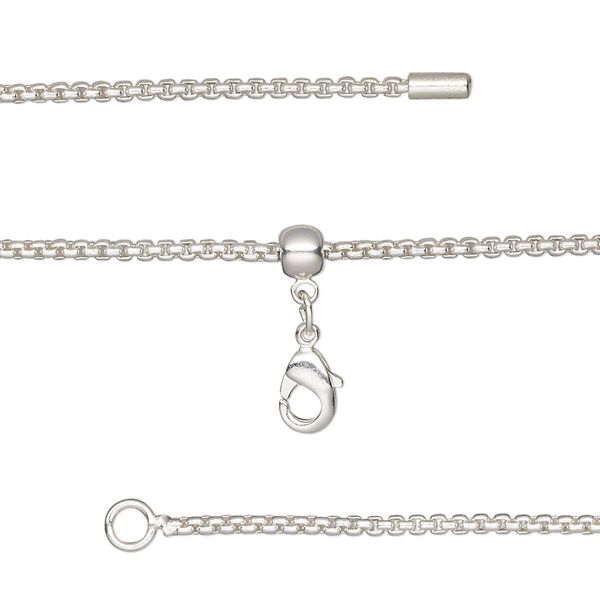 Chain 1pkg1 silver-plated rolo, 1.4mm square / lobster claw clasp, brass adjustable 16-23.5 inch image number 0