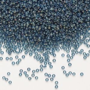 Seed bead, Miyuki, glass, pkg/250g, #15 rocaille, translucent gold luster Montana blue (RR-305).