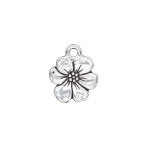 Charm, TierraCast&reg;, antique silver-plated pewter (tin-based alloy), 14mm double-sided flower. Sold per pkg of 20.