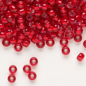 Seed bead, Miyuki 1pkg250g glass, #6 rocaille, transparent silver-lined red / outside dyed (RR-1419)