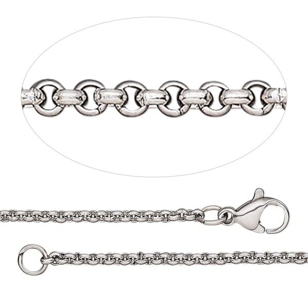 Chain 1pkg1 rolo, 2mm / lobster claw clasp, stainless steel 16 & 18 inch image number 0