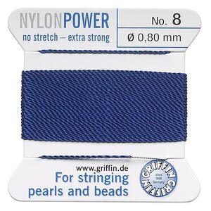 Thread, Griffin, nylon, dark blue, size #8. Sold per 2-meter card (approximately 78 inches).
