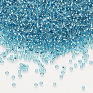 Seed bead, Miyuki, glass, transparent silver-lined ocean blue (RR2429), #15 rocaille. Sold per 35-gram pkg.