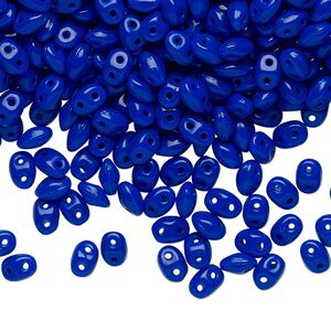 Bead, Preciosa Twin&trade;, Pressed Twin, Czech pressed glass, opaque cobalt, 5x2.5mm oval with (2) 0.7-0.8mm holes. Sold per 250-gram pkg.