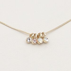 Necklace, Czech glass rhinestone / gold-finished steel / brass / "pewter" (zinc-based alloy), clear / pink / opal, 4mm round, 17 inches with 2-inch extender chain and lobster claw clasp. Sold individually.